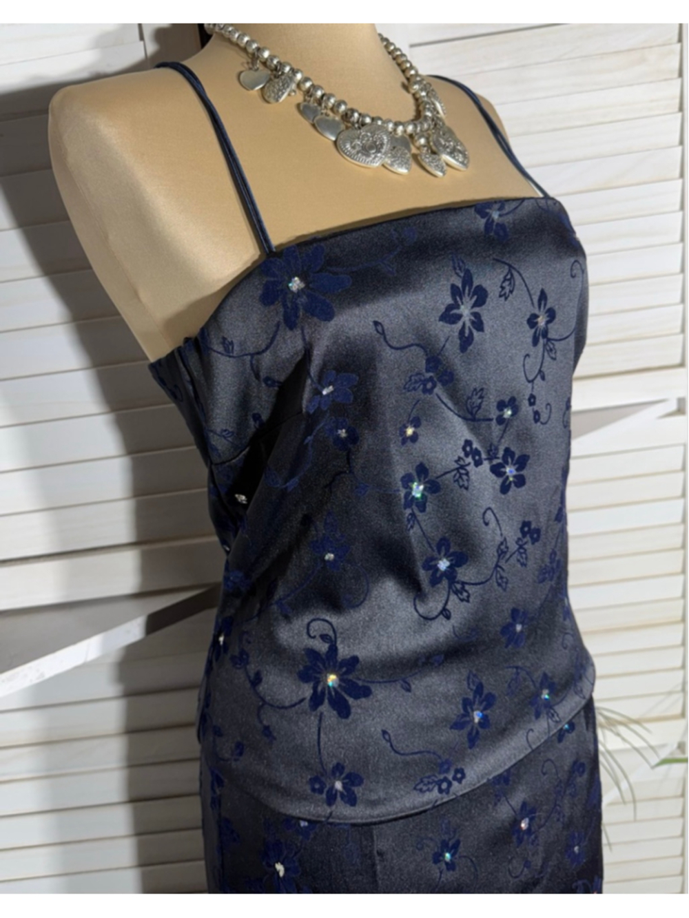 Vintage 90s Byer Too! Maxi dress navy blue beaded cocktail prom wedding guest 7 - Picture 5 of 14